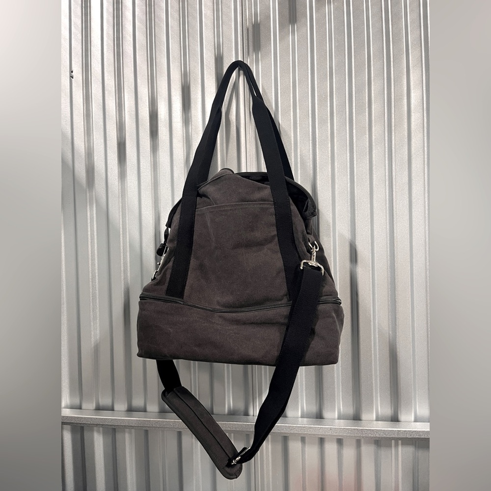 Gray canvas weekender bag